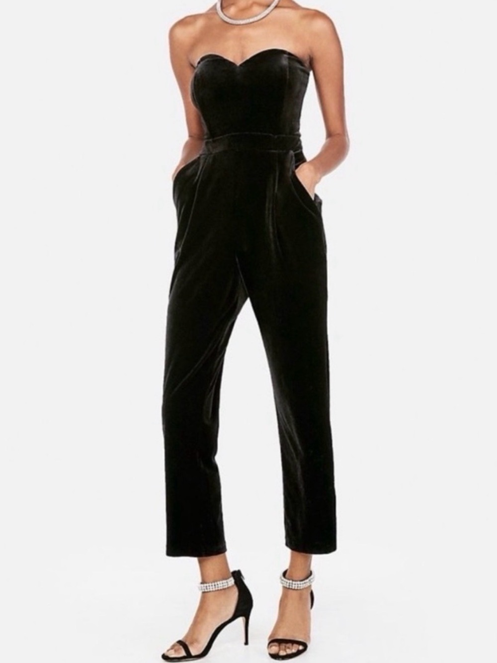 Express Strapless Black Velvet Jumpsuit